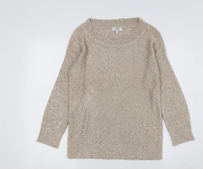 CMD Women's Beige Sequin Pullover S Jumper