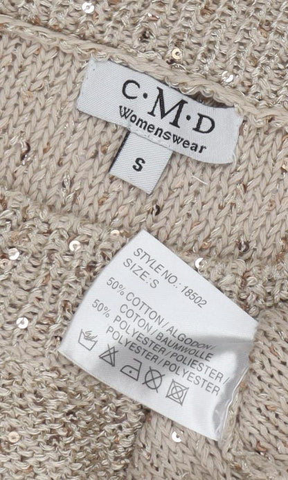 CMD Women's Beige Sequin Pullover S Jumper