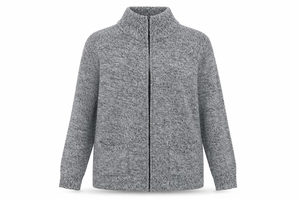 Damart Women's Grey Full Zip Jumper, Mock Neck, Size 14-16