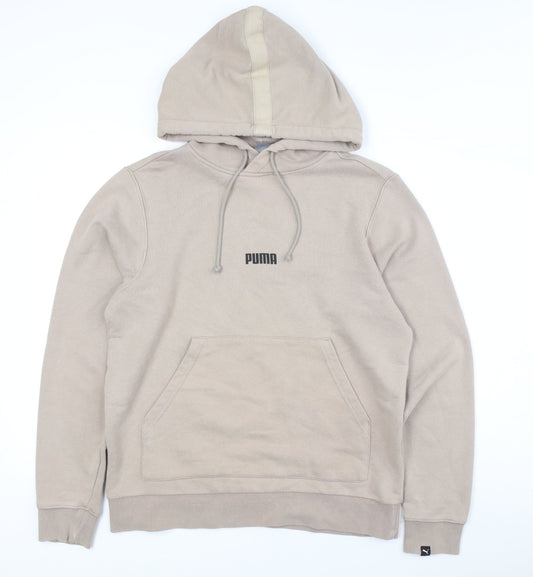 Puma Men's Beige Pullover Hoodie - S, Logo Accent