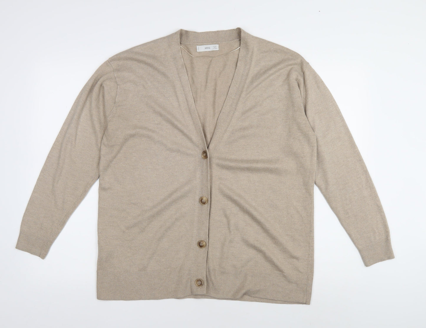 MNG Women's Beige V-Neck Cardigan M Lightweight Knit