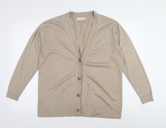 MNG Women's Beige V-Neck Cardigan M Lightweight Knit