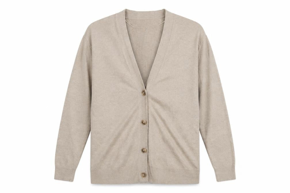 Mango Women's Beige V-Neck Cardigan M Lightweight Knit