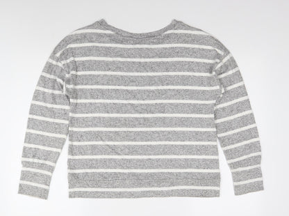 Marks & Spencer Women's Grey Striped Jersey Top Size 10