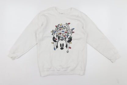 Front view of Disney boys’ white large christmas pullover sweatshirt