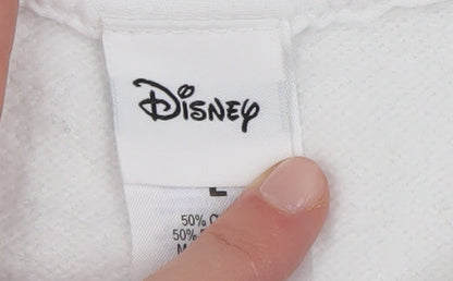 Brand and care label for Disney boys’ white large christmas pullover sweatshirt