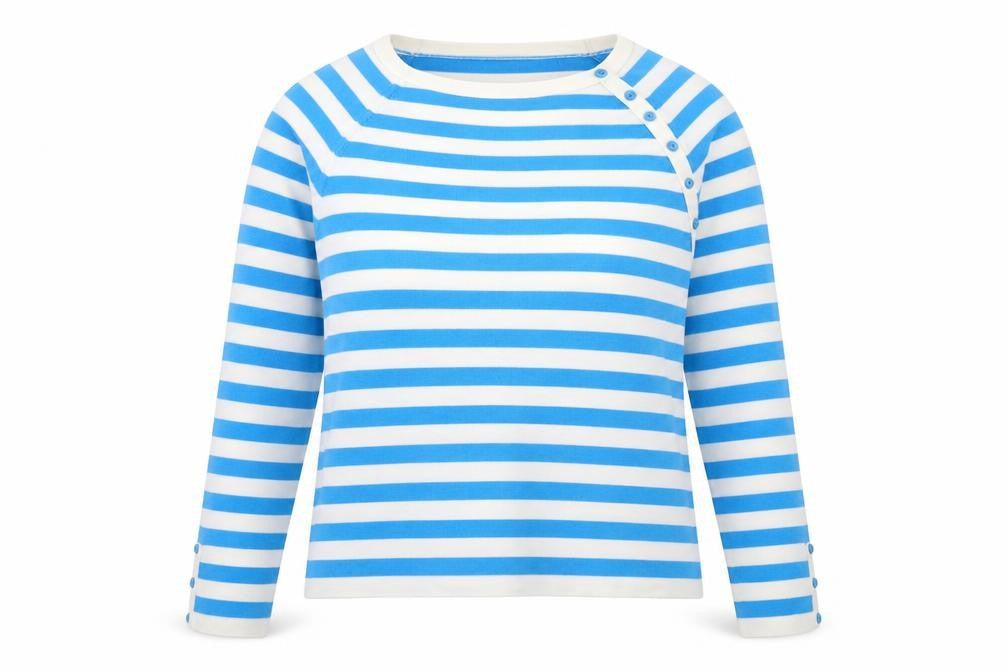 Emreco Women's Blue Striped Button-Up Jersey Top