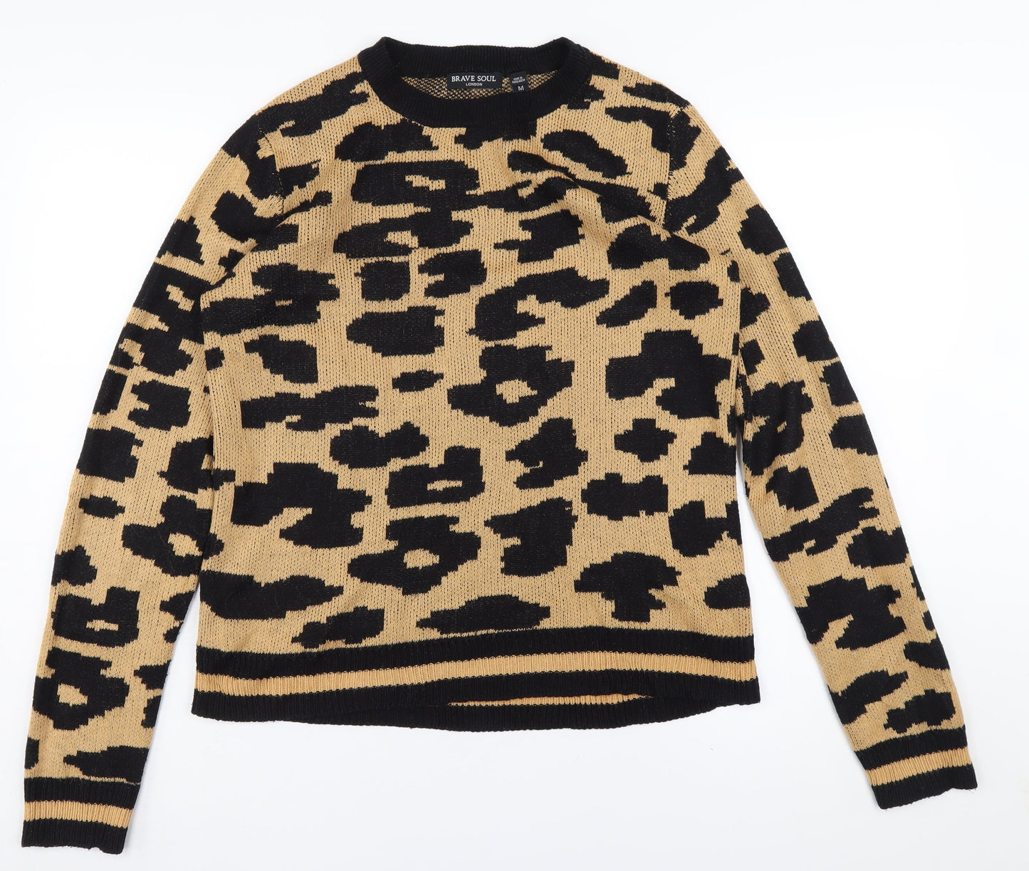 Brave Soul Women Beige Animal Print Crew Neck Jumper M
