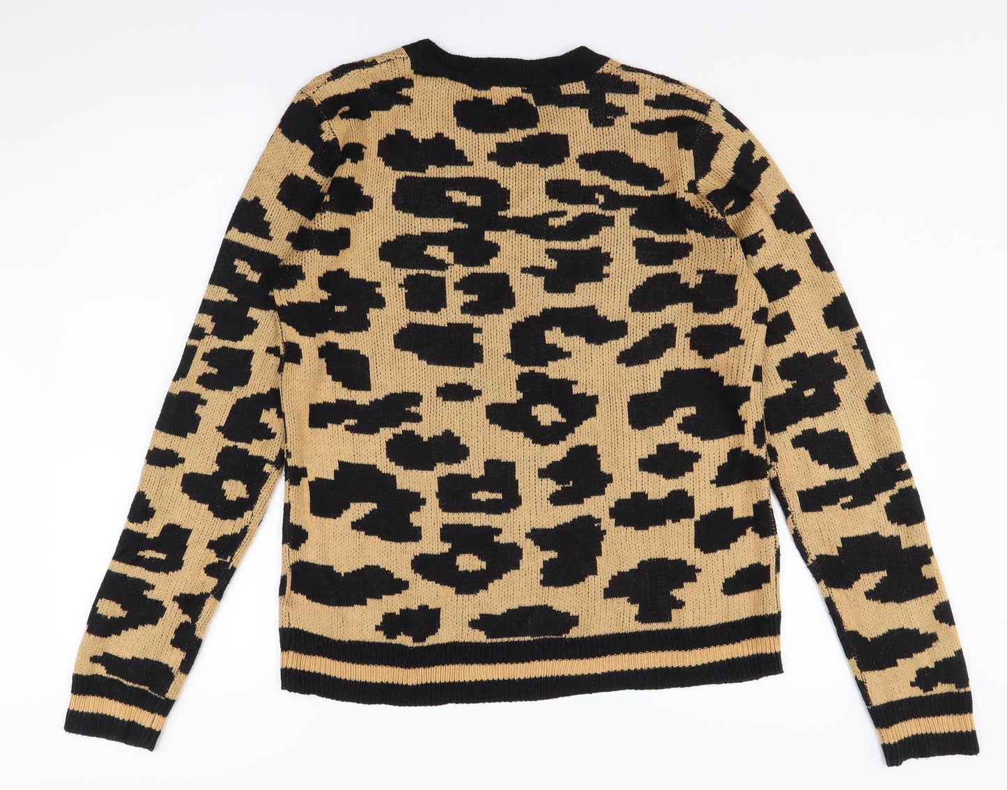 Brave Soul Women Beige Animal Print Crew Neck Jumper M