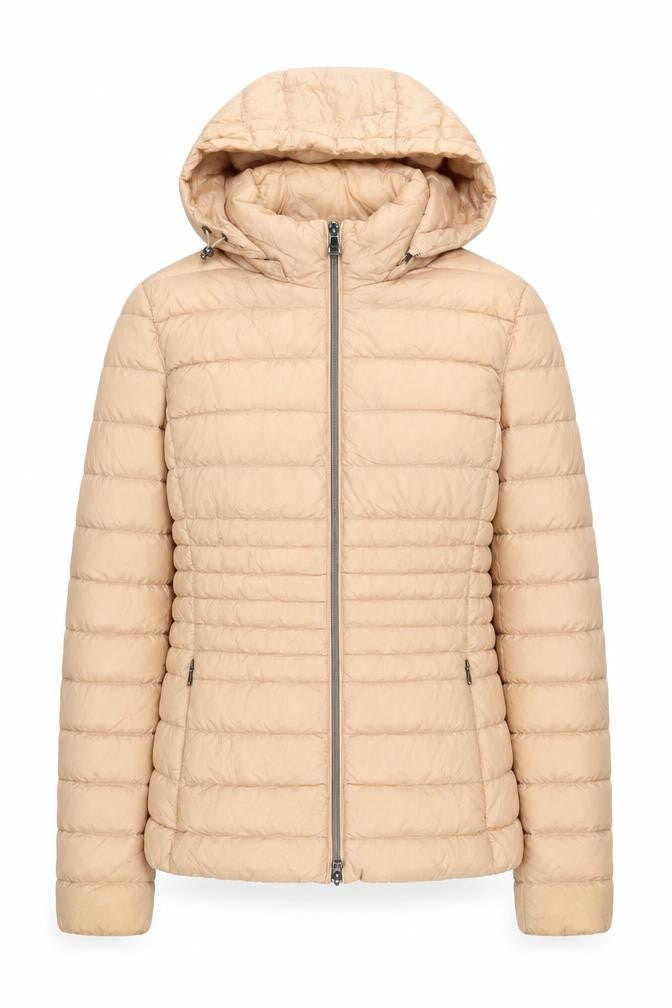 Geox Women's Beige Puffer Jacket Size 12 Hooded Zip