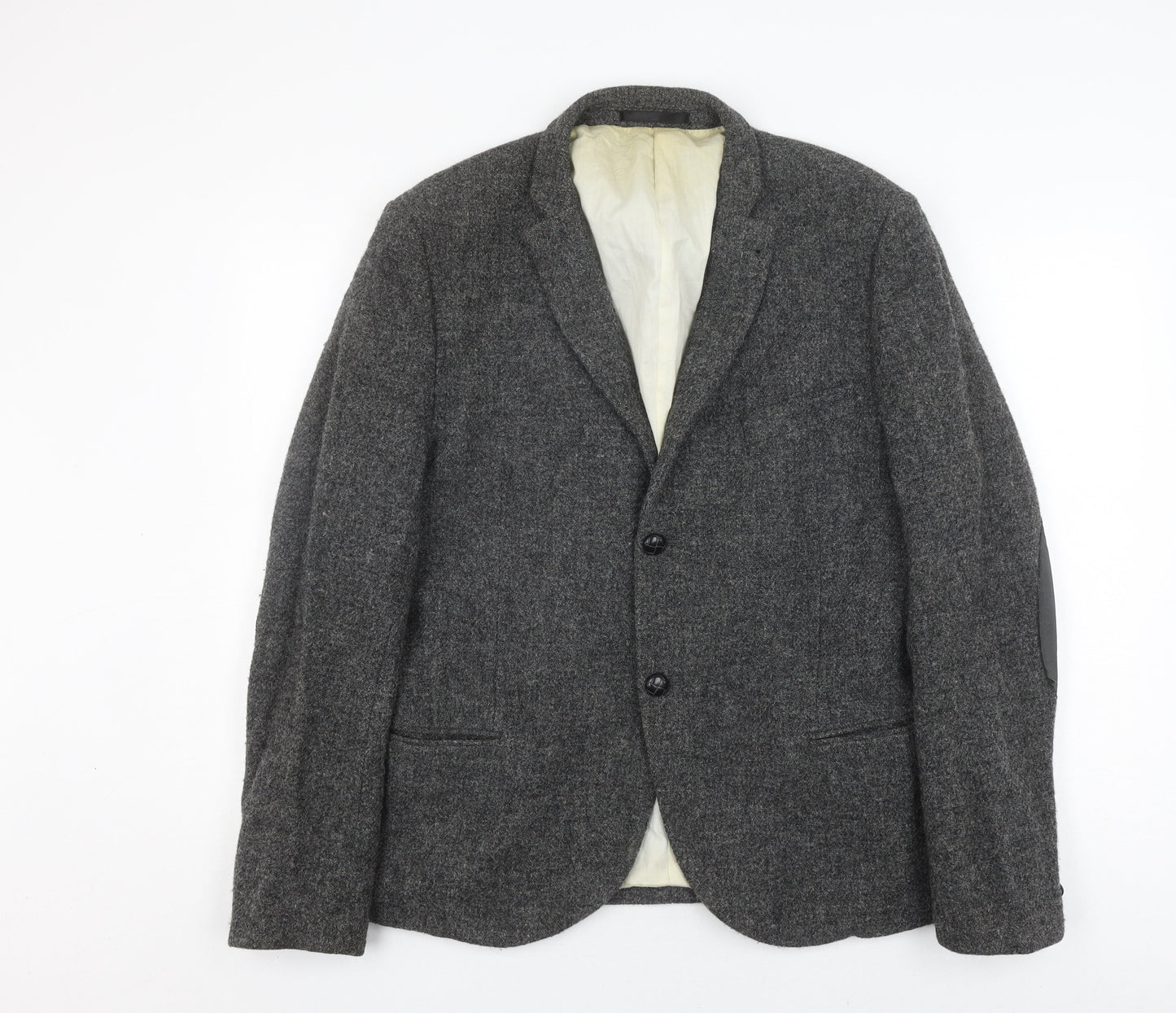 Topman Men's Grey Wool Blazer, Size 46, Regular Fit
