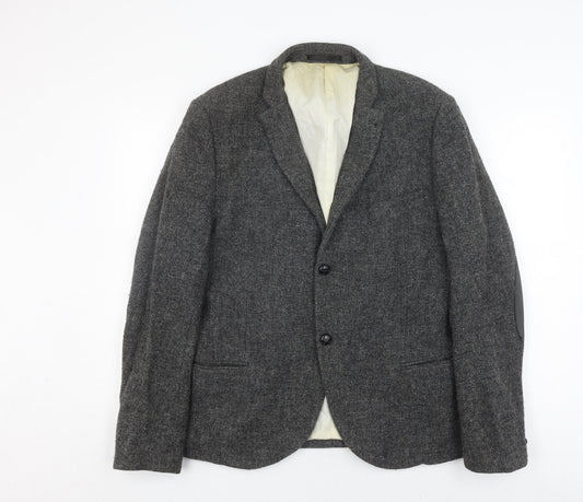 Topman Men's Grey Wool Blazer, Size 46, Regular Fit