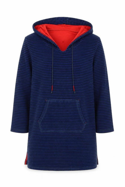 White Stuff Boys Blue Striped Pullover Hoodie, L, Hooded, Logo