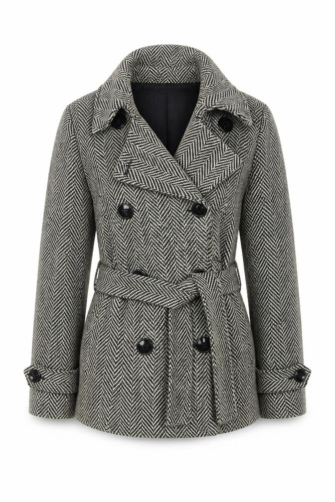 Edina Ronay Women's Black Herringbone Wool Coat Size 12
