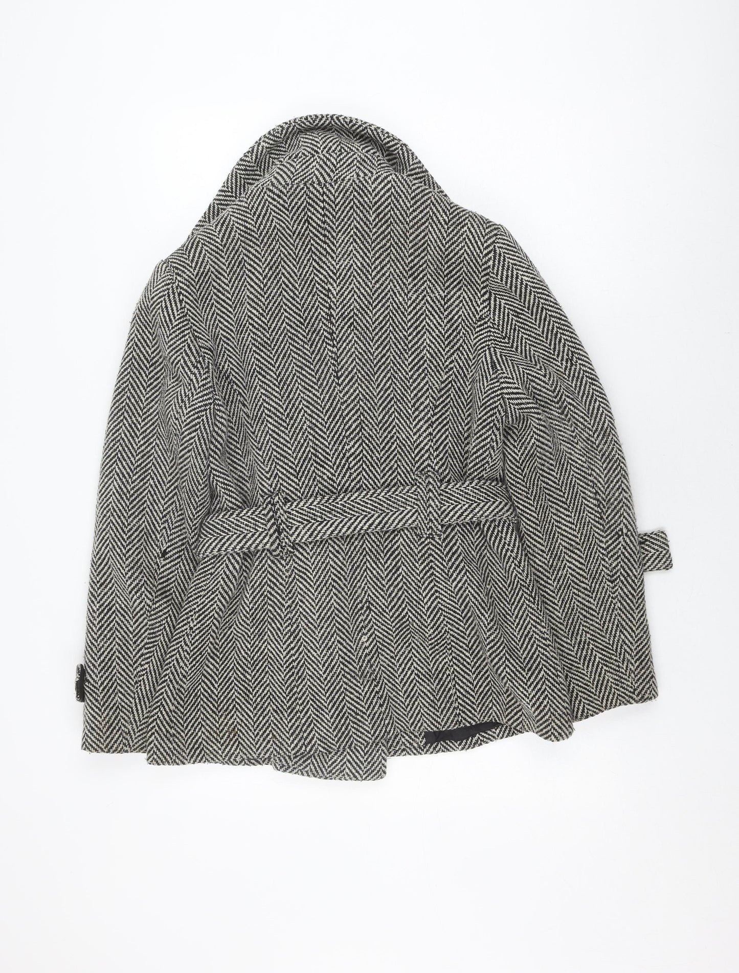 Edina Ronay Women's Black Herringbone Wool Coat Size 12
