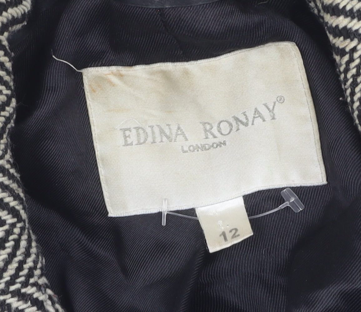 Edina Ronay Women's Black Herringbone Wool Coat Size 12