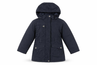 Front view of Peter Storm girls’ blue parka coat 3-4 years