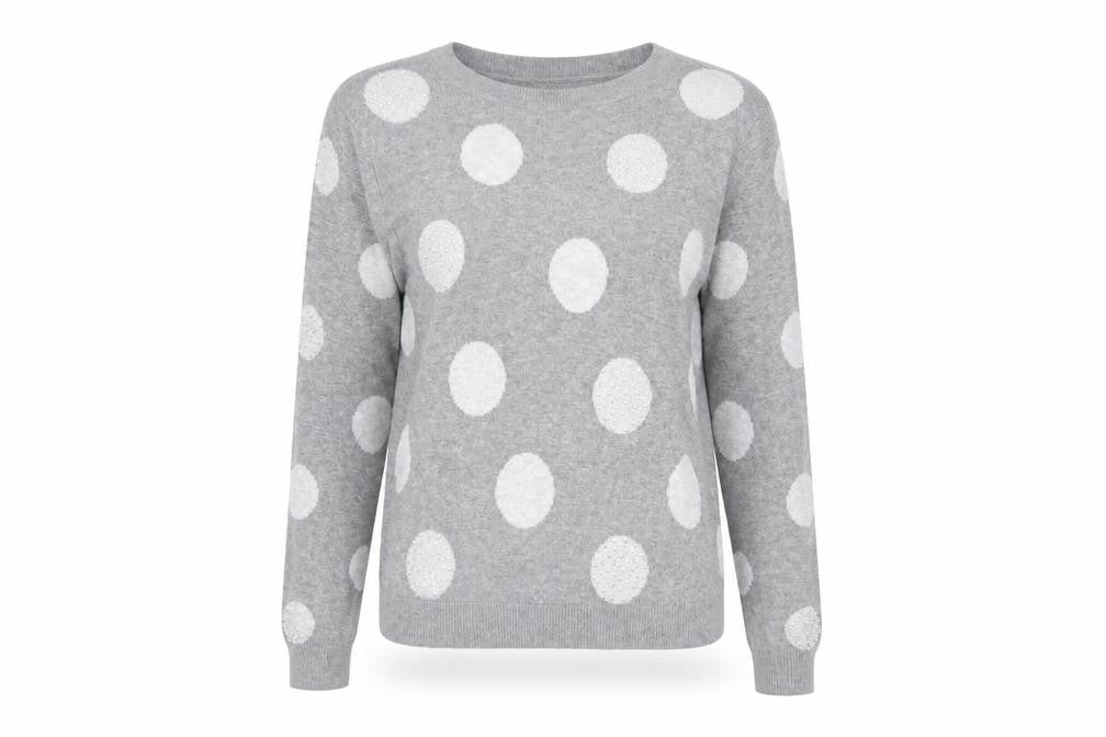 Oasis Women's Grey Polka Dot Pullover Jumper, M