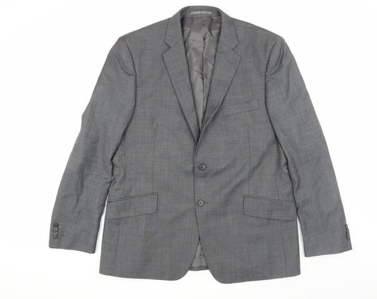 New & Lingwood Men's Grey Wool Blazer, 44R, Formal