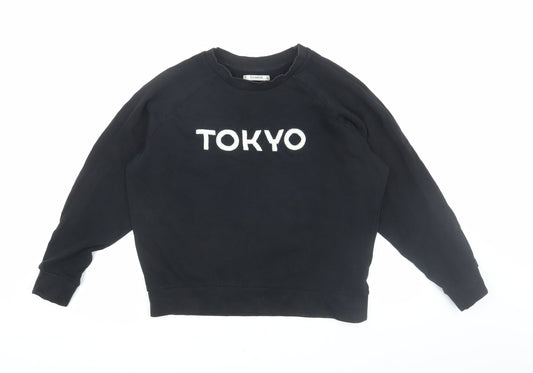Pull & Bear Women’s Black Logo Pullover Sweatshirt, Size S