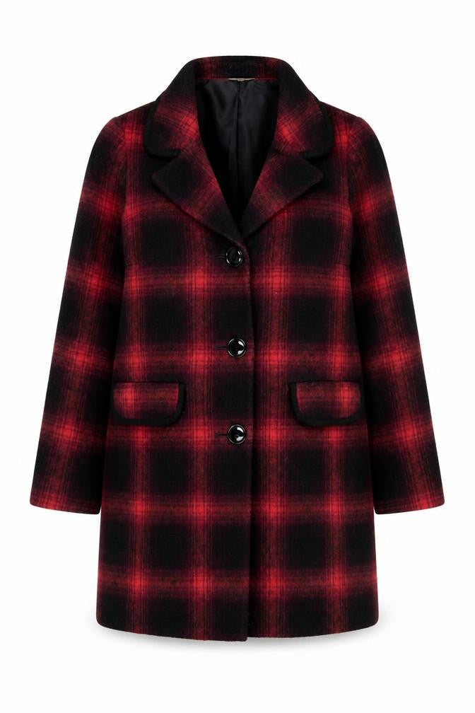 Marks & Spencer Women's Red Plaid Mid-Length Coat Size 12