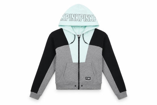 Victoria's Secret Pink Hoodie, Women, Grey/Black, S, Full Zip