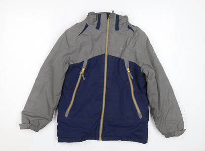 Additional front view of Trespass boys’ blue rain coat, 9-10y waterproof jacket