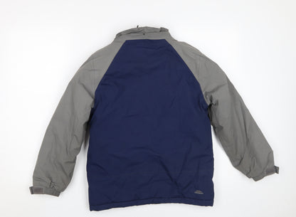 Back view of Trespass boys’ blue rain coat, 9-10y waterproof jacket