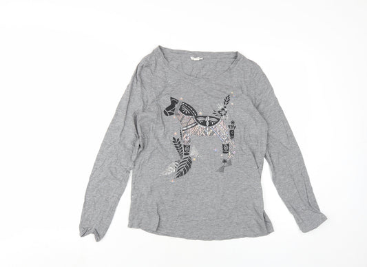 Esprit Women's Grey M Embroidered Long Sleeve T-Shirt
