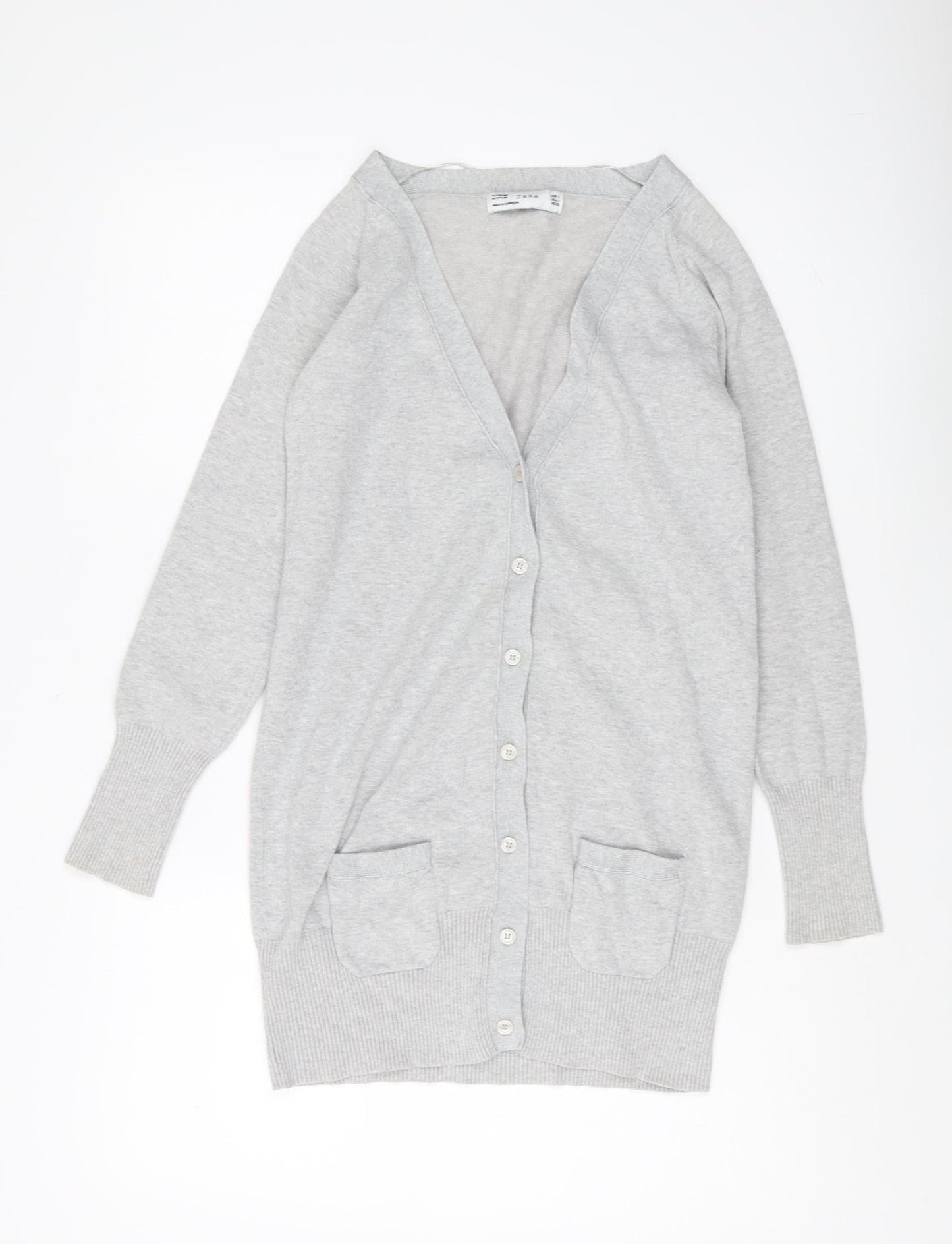 Zara Women's Grey Cardigan - Size 8, Pockets