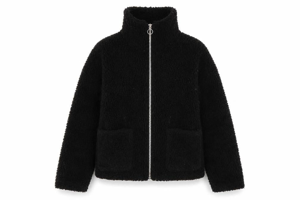 Topshop Women's Black Fleece Jacket S Casual