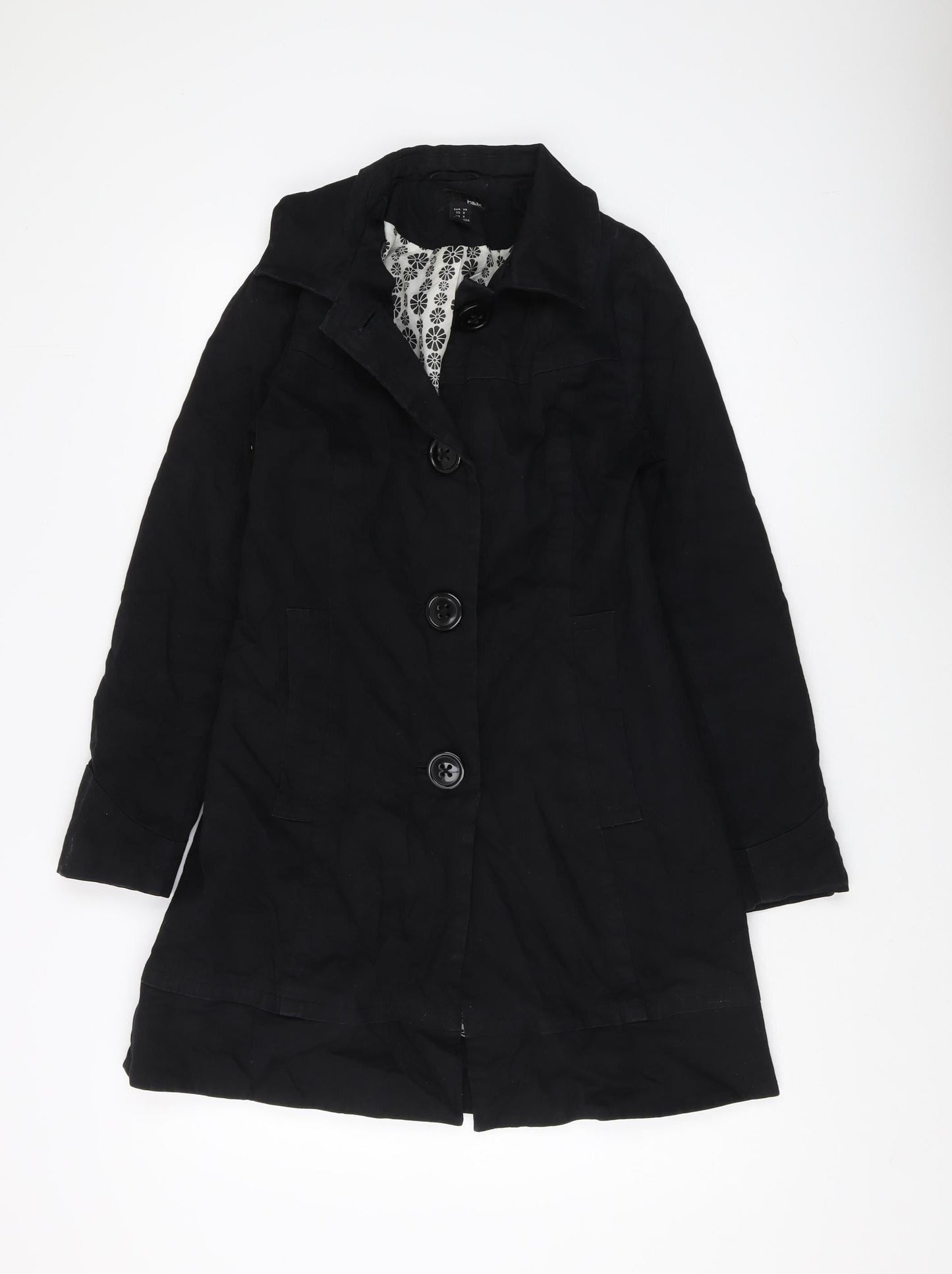 H&M Women's Black Mid-Length Overcoat Size 10