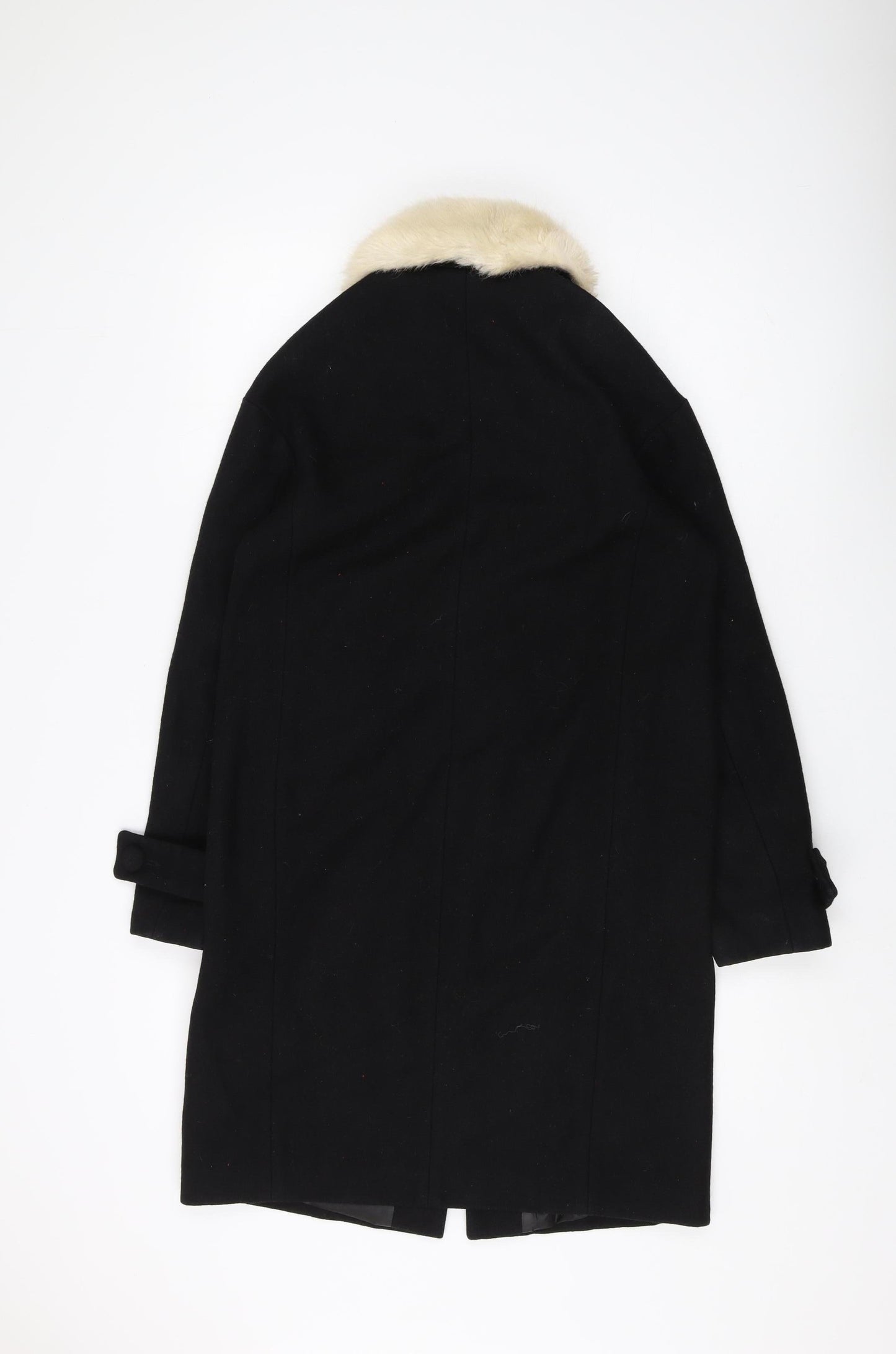 Topshop Women's Black Fur Trim Wool Overcoat Size 6