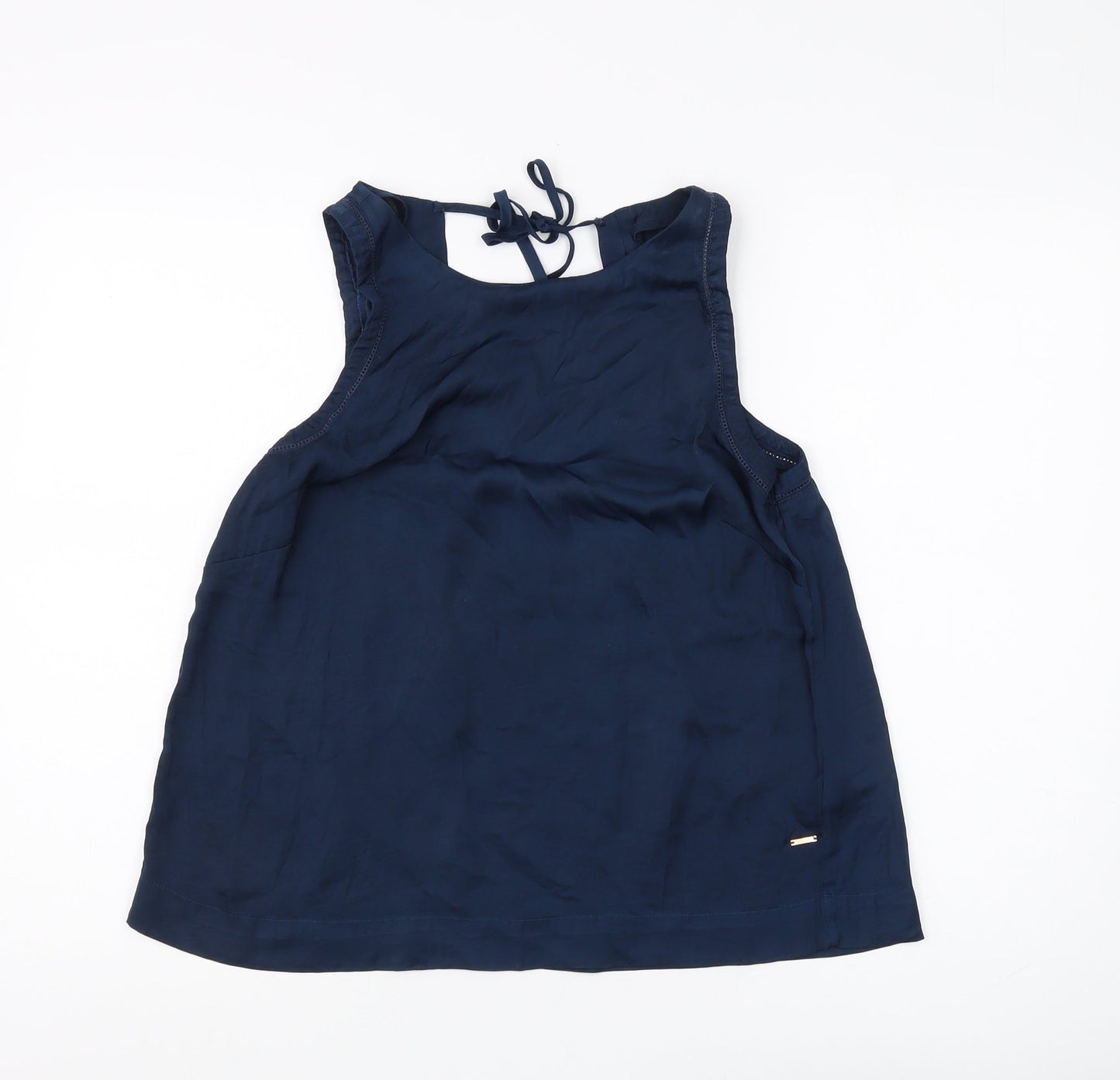 Women's Blue Halter Tank Top, Size L - Casual Polyester
