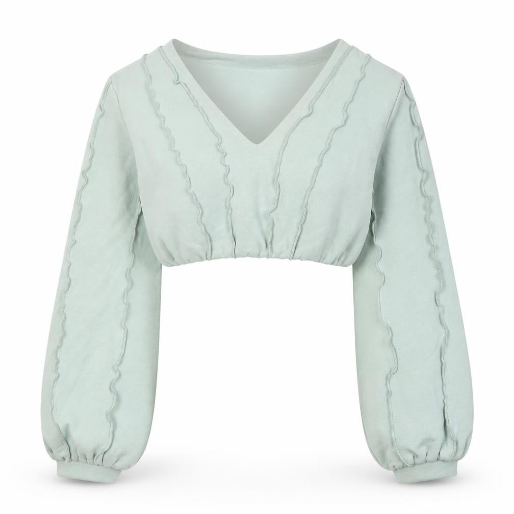 Oh Polly Women's Green V-Neck Pullover Sweatshirt