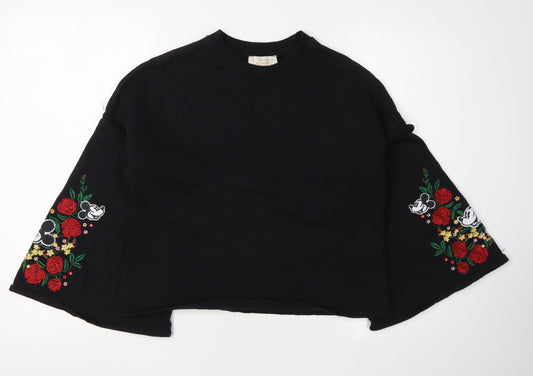 Disney Women’s Black Embroidered Pullover Sweatshirt, S