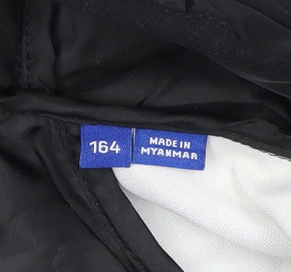 Brand and care label for Jack & Jones boys’ black puffer jacket, size 164