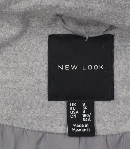 New Look Women's Grey Overcoat, Size 8, Classic Style