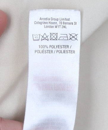 Brand and care label for Dorothy Perkins Women's Beige Mid-Length Coat, size 8