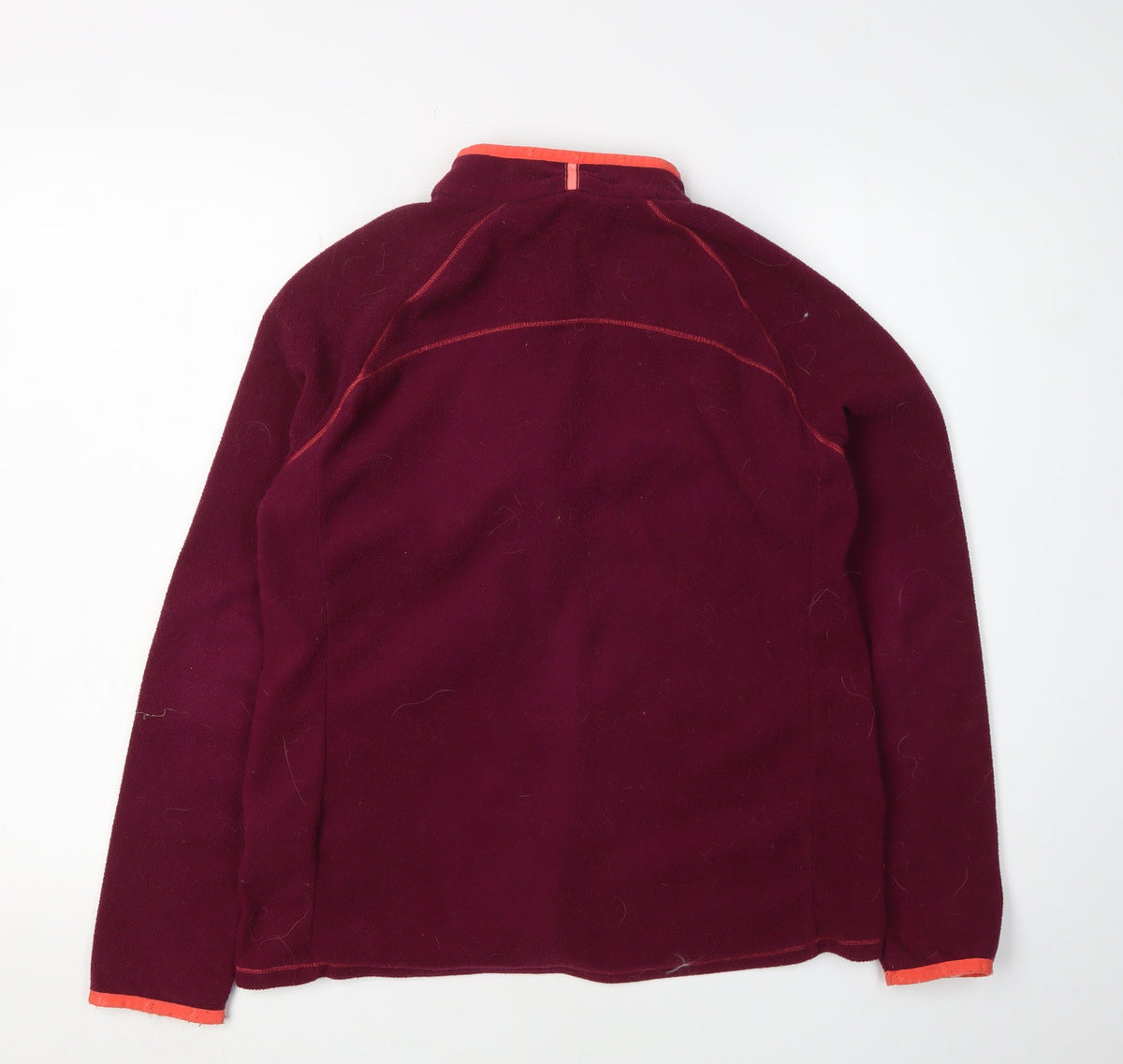 Back view of Decathlon girls’ red fleece jacket mid-length 14 years