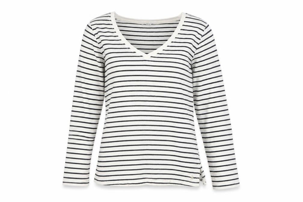 Joules Women’s White Striped V-Neck Cotton T-Shirt