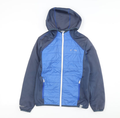 Additional front view of Regatta boys’ blue hooded jacket 13 years lightweight