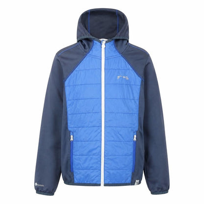 Front view of Regatta boys’ blue hooded jacket 13 years lightweight