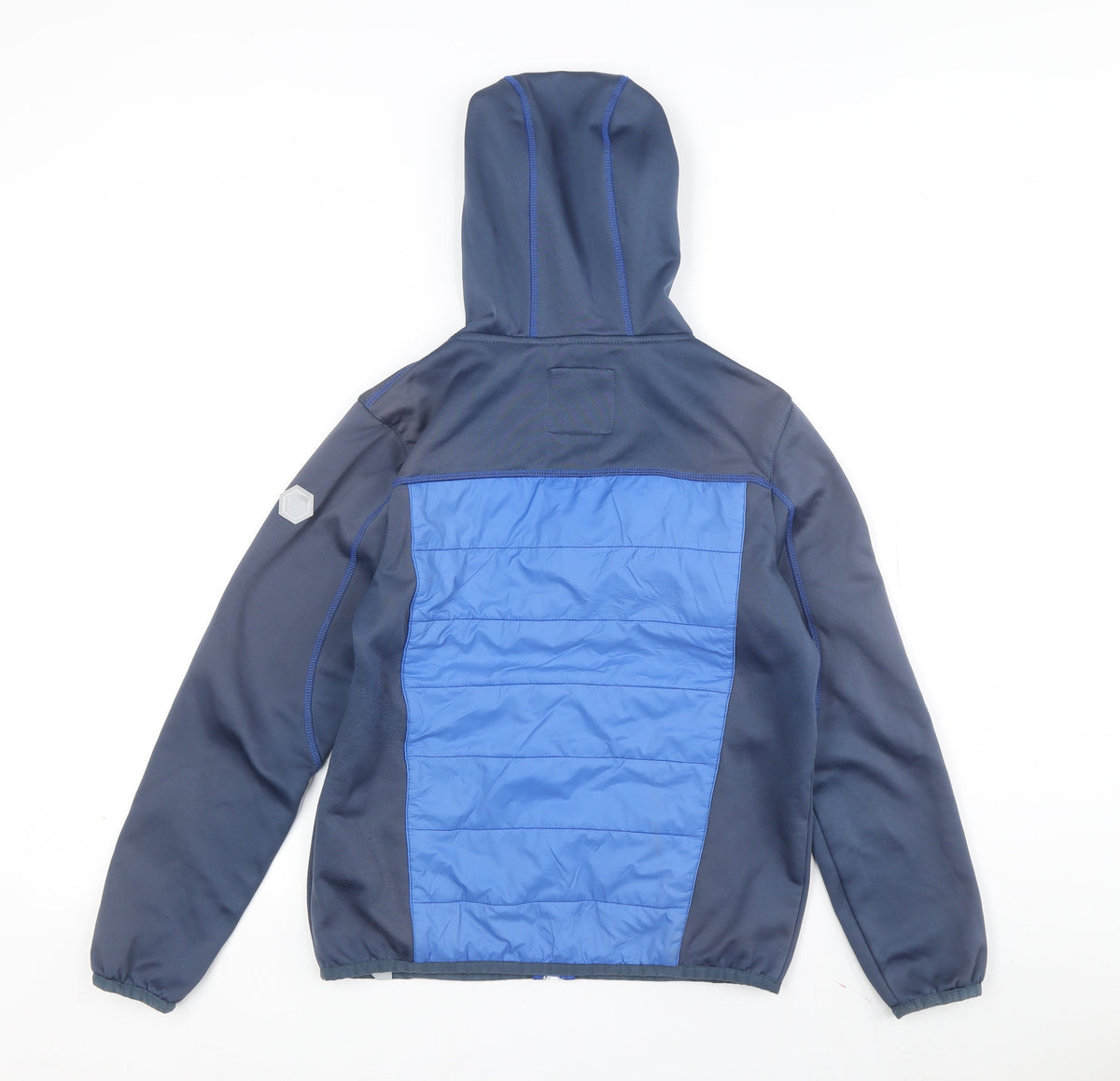 Back view of Regatta boys’ blue hooded jacket 13 years lightweight