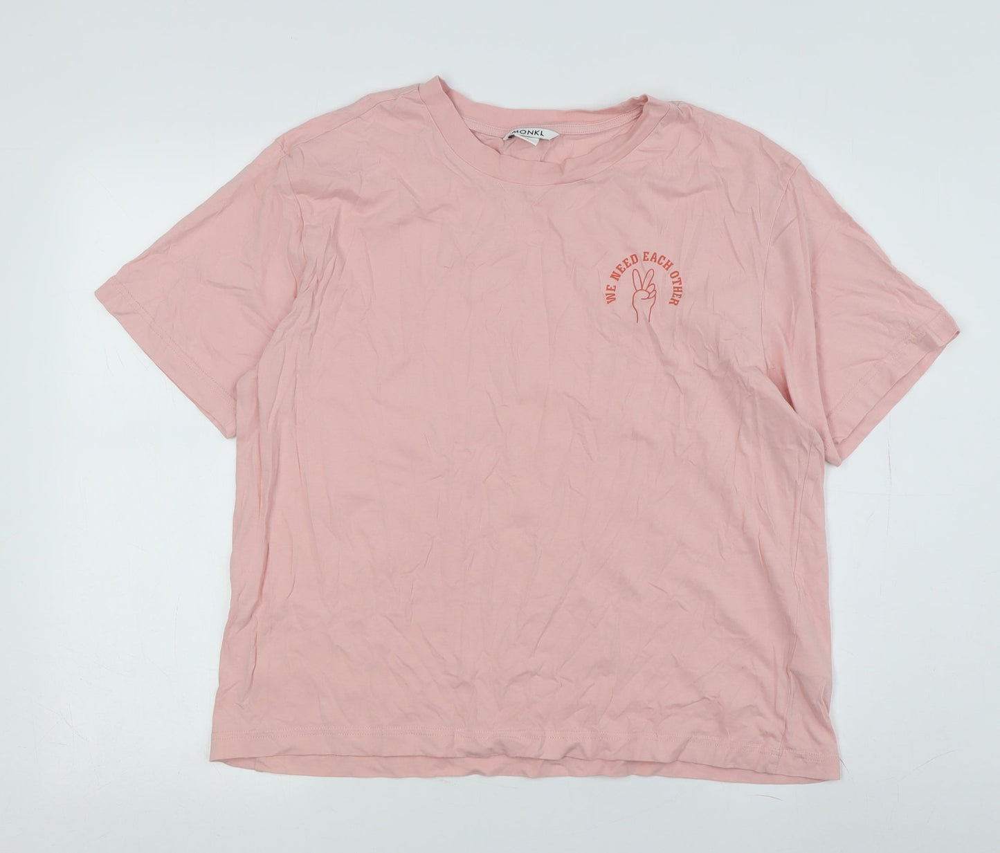Monki Women Pink Basic T-Shirt with Embroidery
