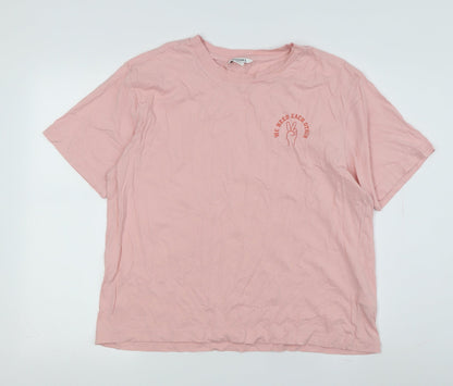 Monki Women Pink Basic T-Shirt with Embroidery