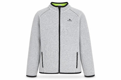 Front view of Quechua boys’ grey fleece jacket 11-12 years