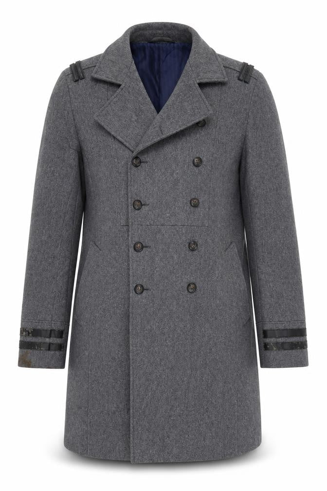 River Island Men’s Grey Pea Coat Large Classic Wool