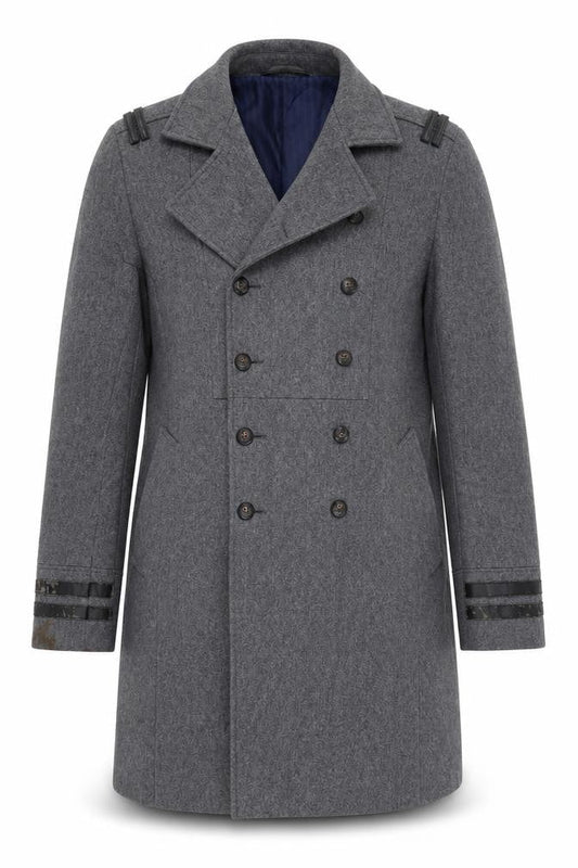 River Island Men’s Grey Pea Coat Large Classic Wool