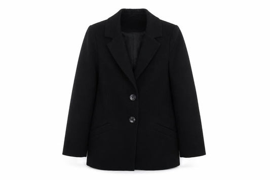 Front view of ASOS Women's Black Coat, size 6, - Stylish Winter Essential